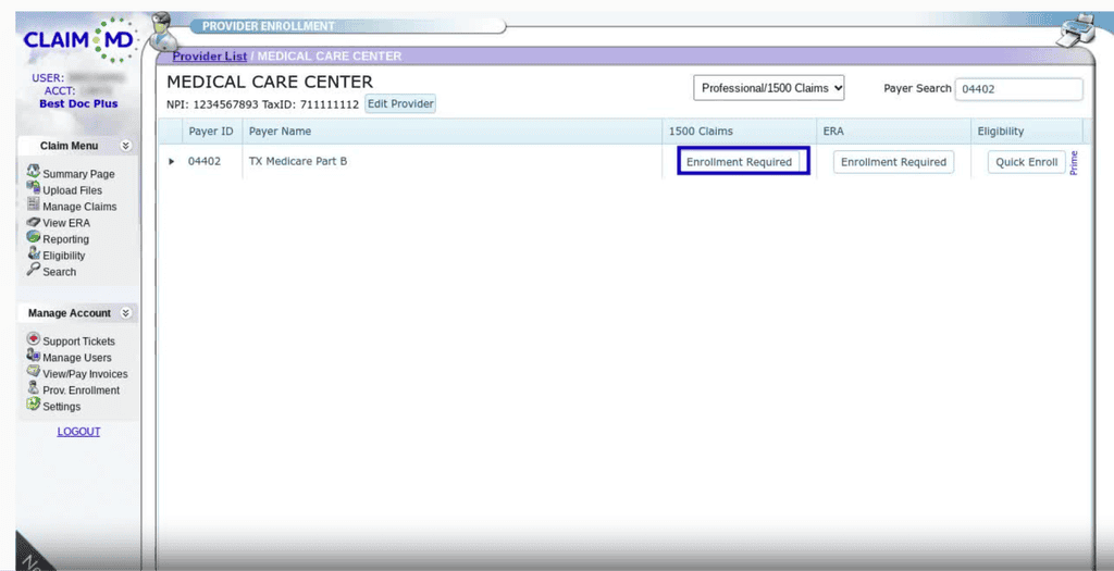 Screenshot of VerifyTreatment health insurance verification platform interface.
